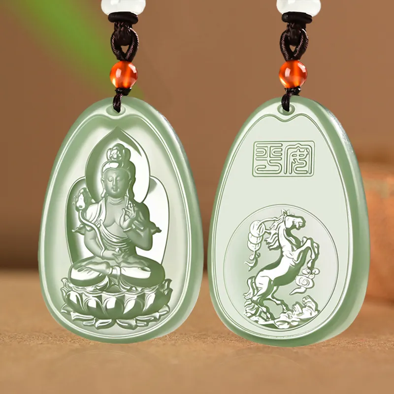 KUNYUYAO Chinese Zodiac Guardian Deity Guardian Buddha Guanyin Pendant Jade Pendant Pale Greenish White Jade Unisex-45