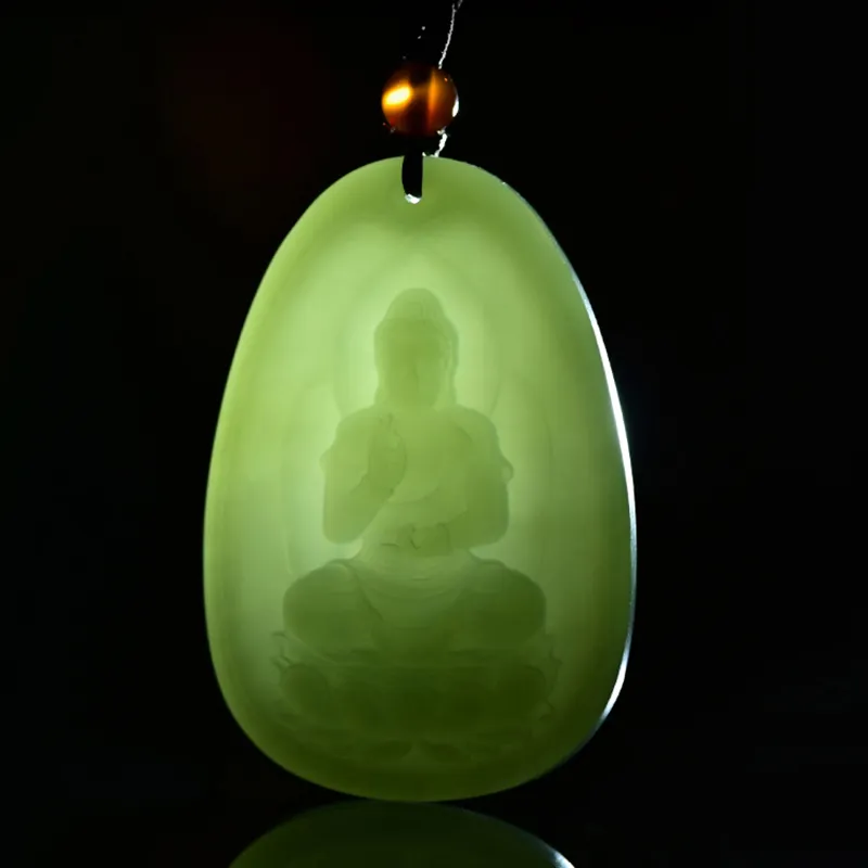 KUNYUYAO Chinese Zodiac Guardian Deity Guardian Buddha Guanyin Pendant Jade Pendant Pale Greenish White Jade Unisex-69