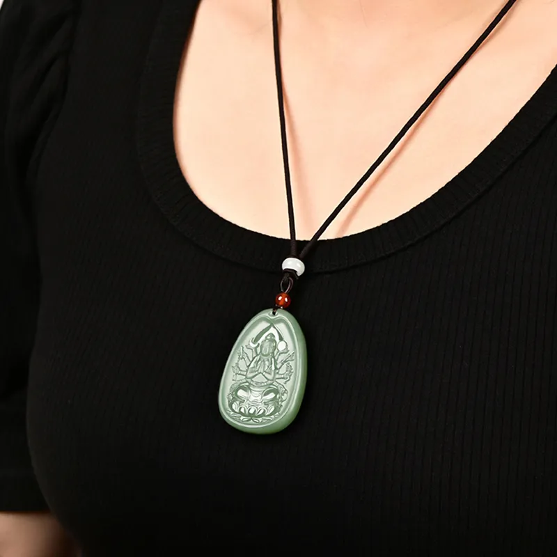 KUNYUYAO Chinese Zodiac Guardian Deity Guardian Buddha Guanyin Pendant Jade Pendant Pale Greenish White Jade Unisex-49