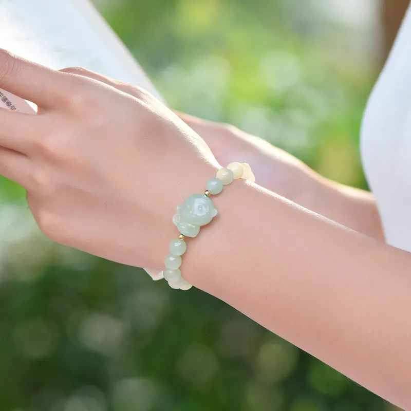 KUNYUYAO Chinese Zodiac Zodiac Year Bead Chain Beaded Bracelet White Jade Unisex-38
