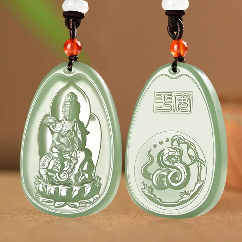 KUNYUYAO Chinese Zodiac Guardian Deity Guardian Buddha Guanyin Pendant Jade Pendant Pale Greenish White Jade Unisex-38