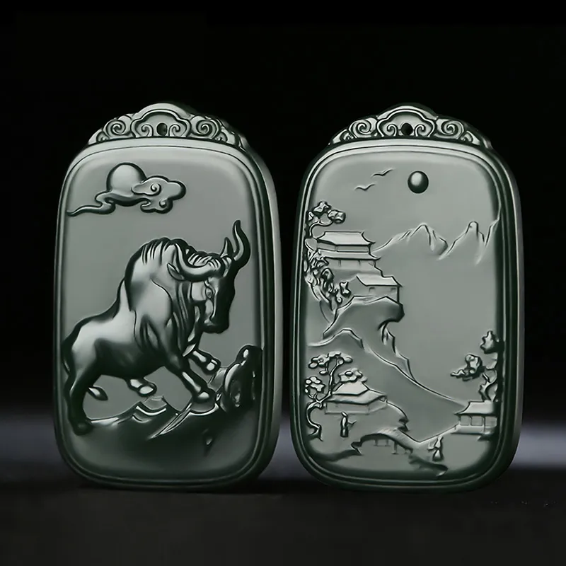 KUNYUYAO Hetian Jade Pendants Green Jade Unisex-4