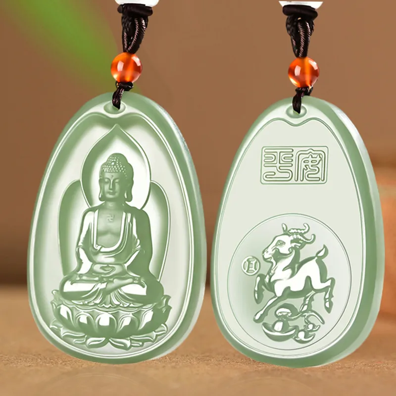 KUNYUYAO Chinese Zodiac Guardian Deity Guardian Buddha Guanyin Pendant Jade Pendant Pale Greenish White Jade Unisex-52