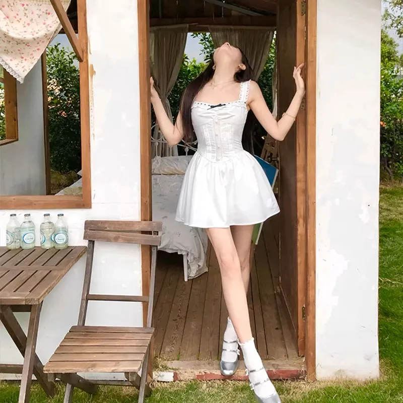 SISC Slip Dresses Women's White-4