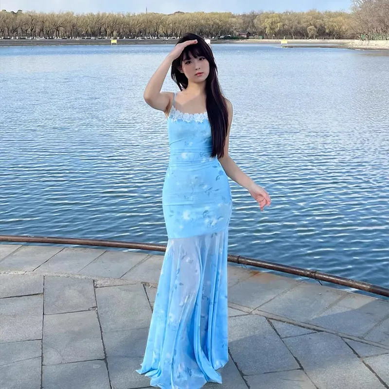 SISC Slip Dresses Women's Light Blue-4