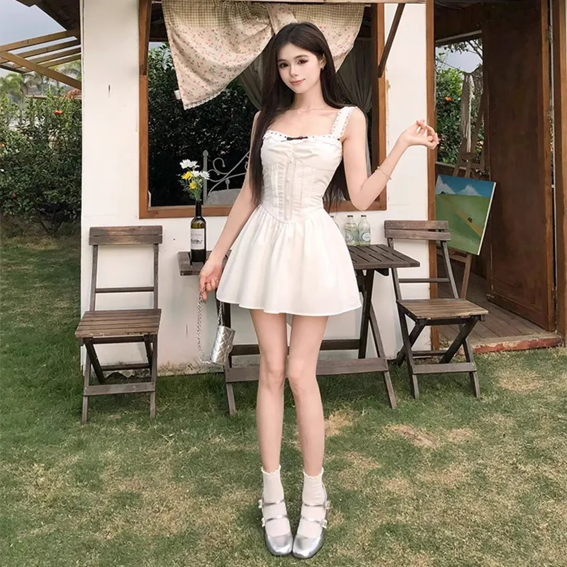 SISC Slip Dresses Women's White-5