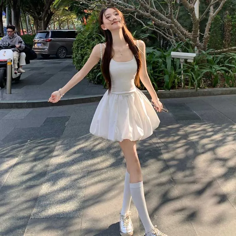 SISC Slip Dresses Women's White-4