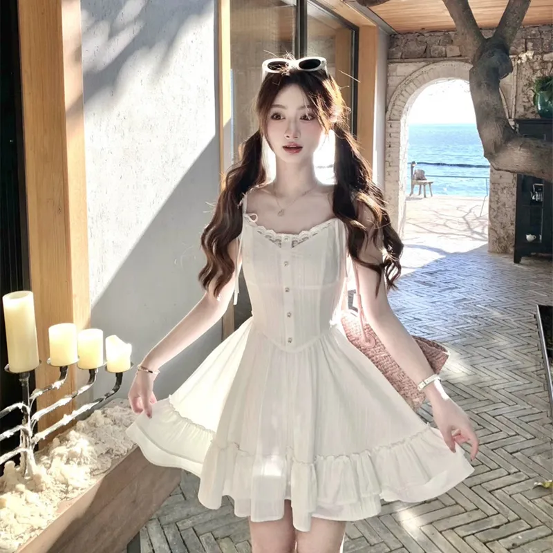 SISC Slip Dresses Women's White-4