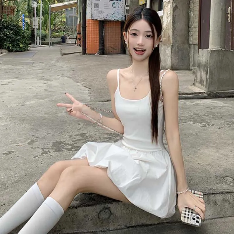 SISC Slip Dresses Women's White-3