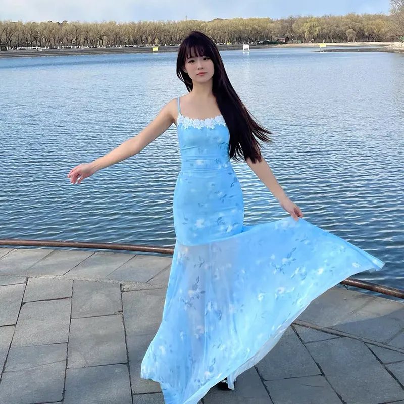SISC Slip Dresses Women's Light Blue-5