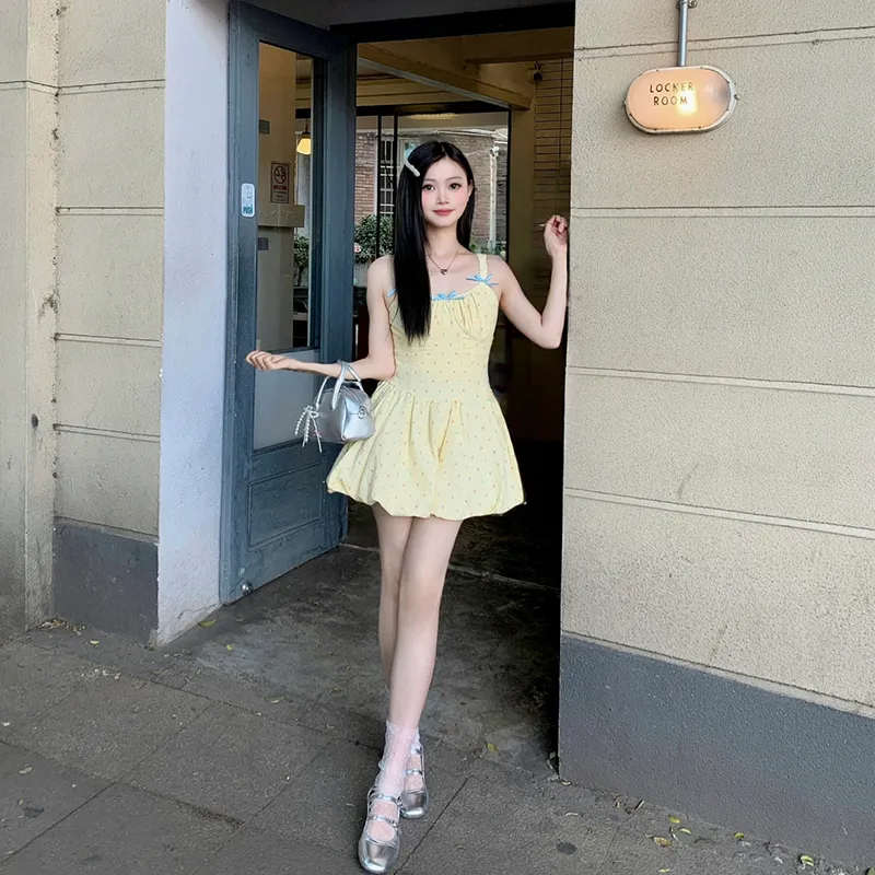 SISC Slip Dresses Women's Yellow-4