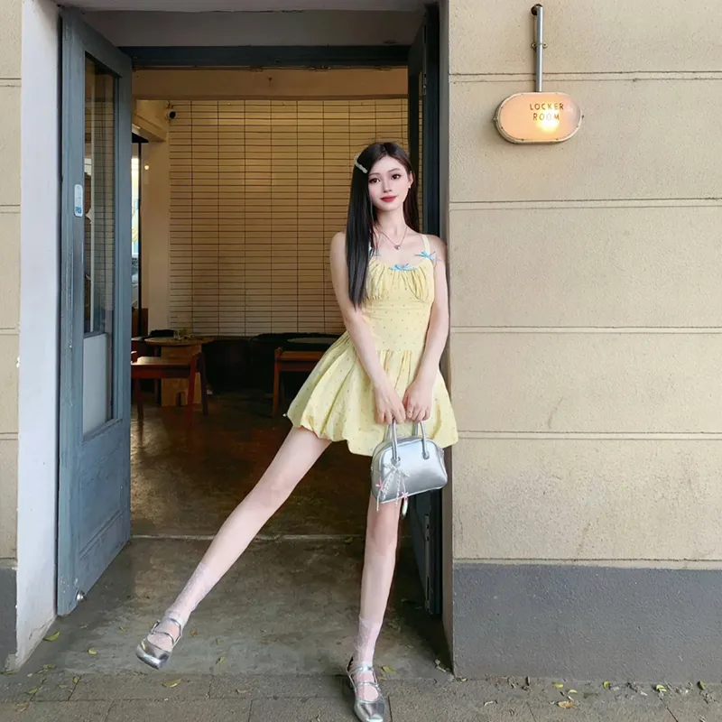 SISC Slip Dresses Women's Yellow-5