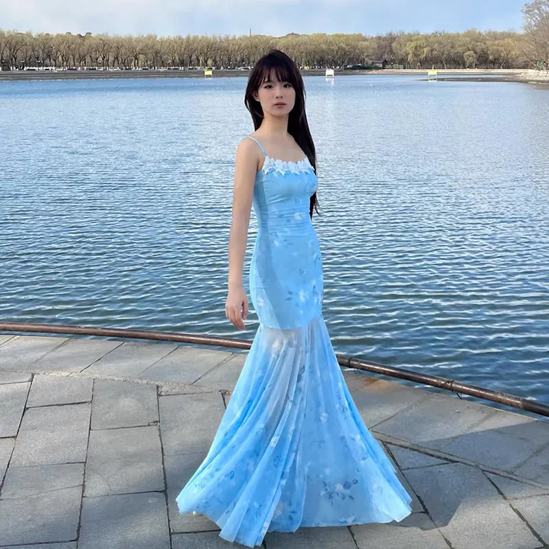 SISC Slip Dresses Women's Light Blue-6