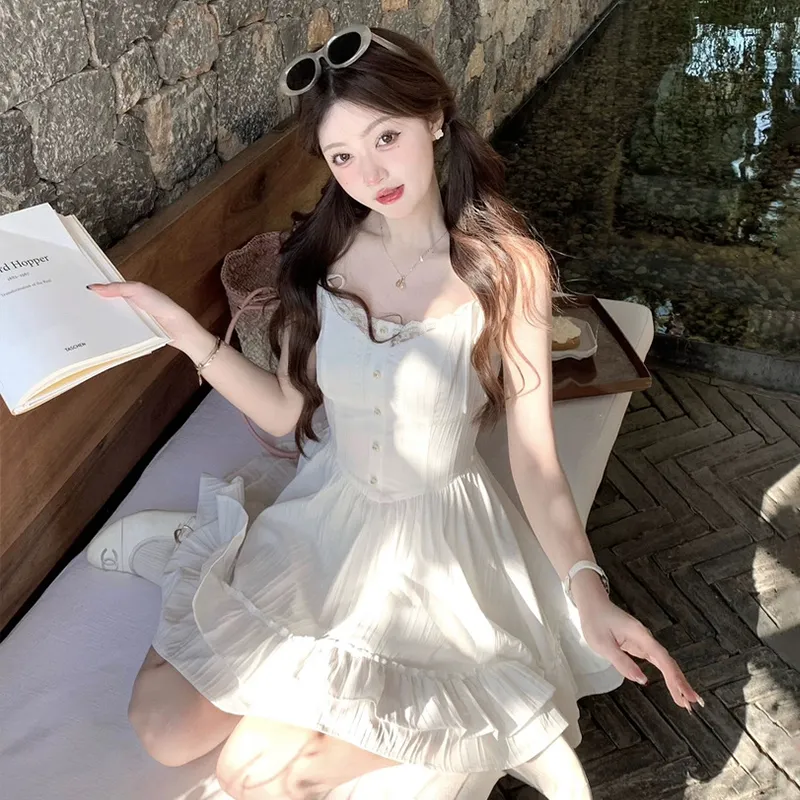 SISC Slip Dresses Women's White-2