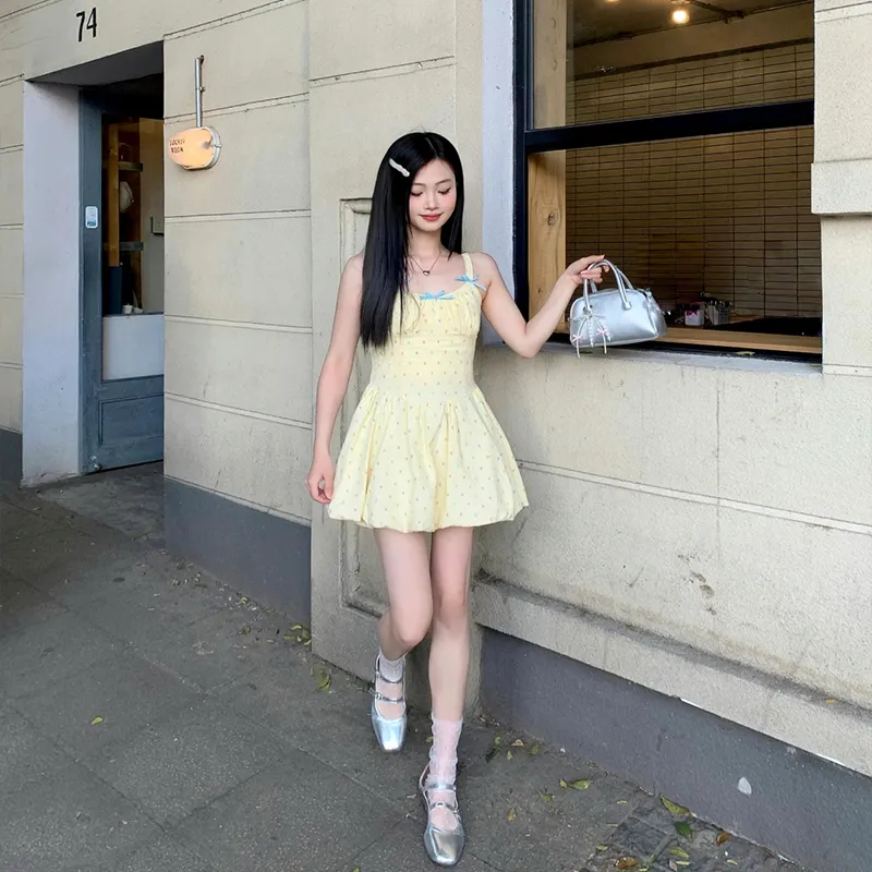 SISC Slip Dresses Women's Yellow-3