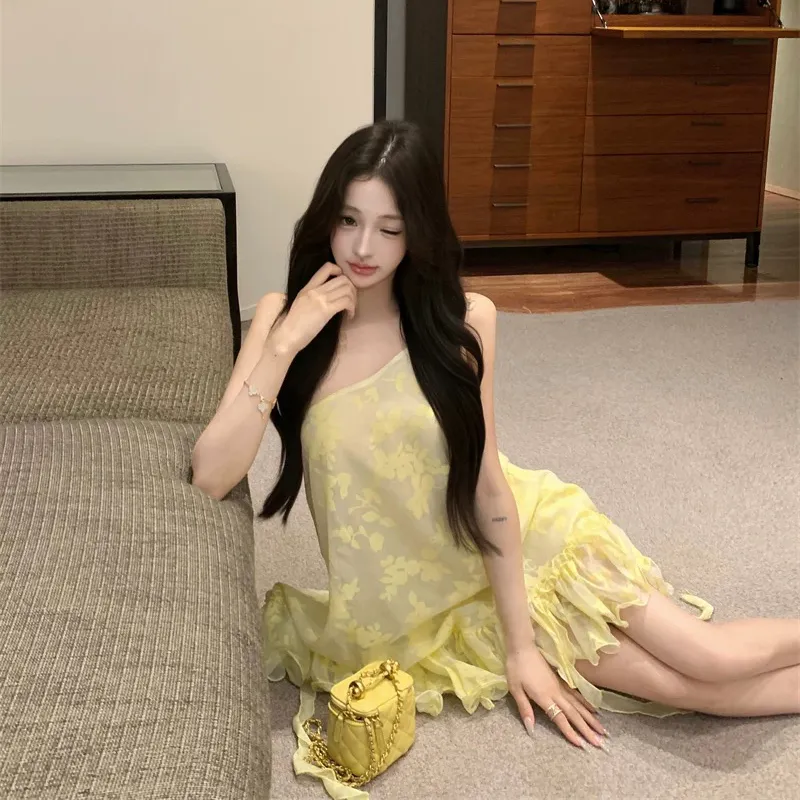 SISC Slip Dresses Women's Yellow-4