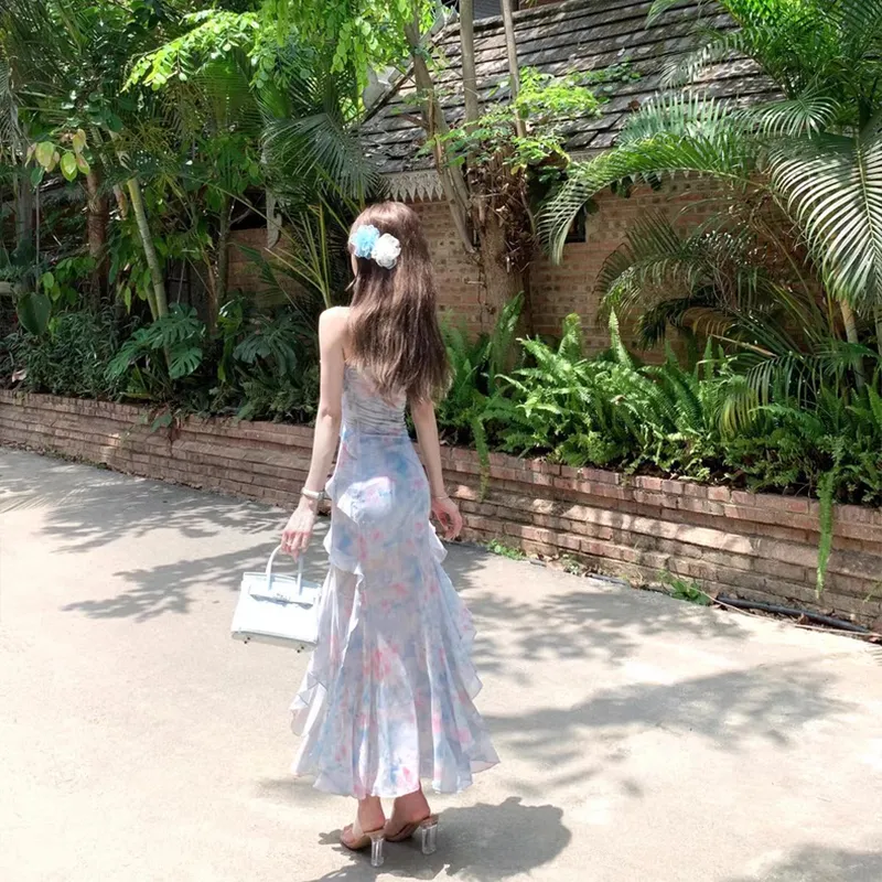 SISC Slip Dresses Women's Pink/Blue-5