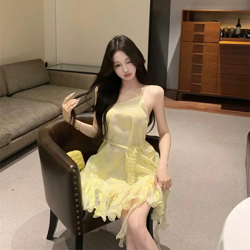 SISC Slip Dresses Women's Yellow-2