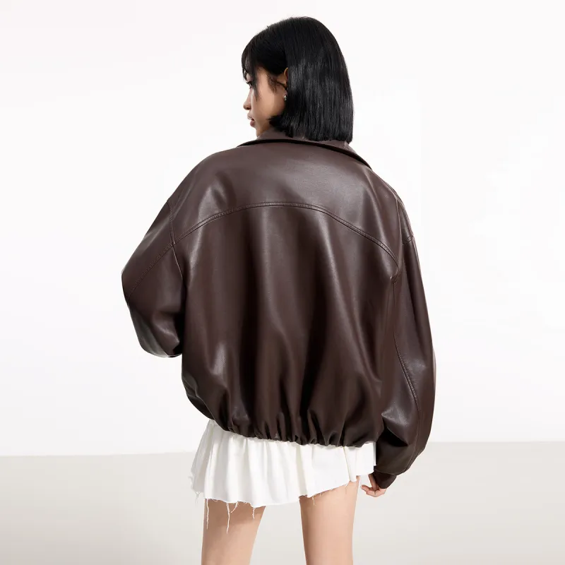 LINCchic Leather Jacket Women's Luxury Streetwear Dark Brown-4