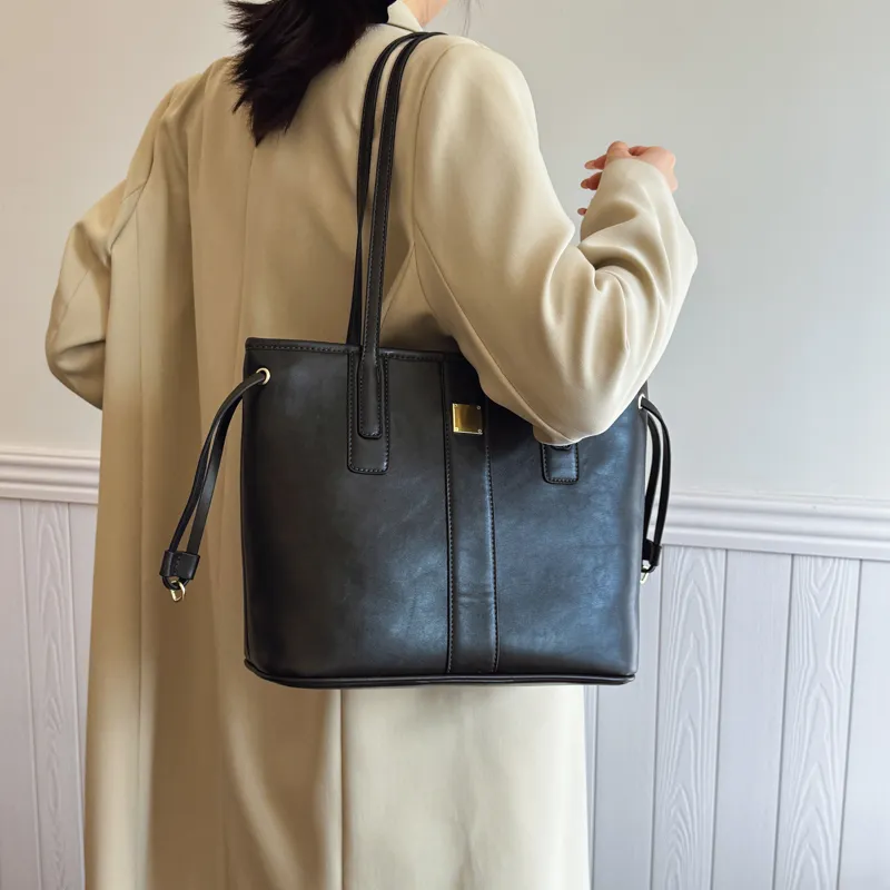 PINK·LAND PU Tote Bag Shopping Bag Shoulder Bags Women's Black/Coffee/Brown/Mud-2