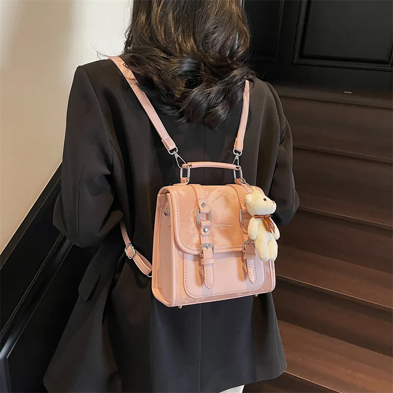 PINK·LAND PU Backpack Women's Pink/Brown/Silver/Blue/Black-3