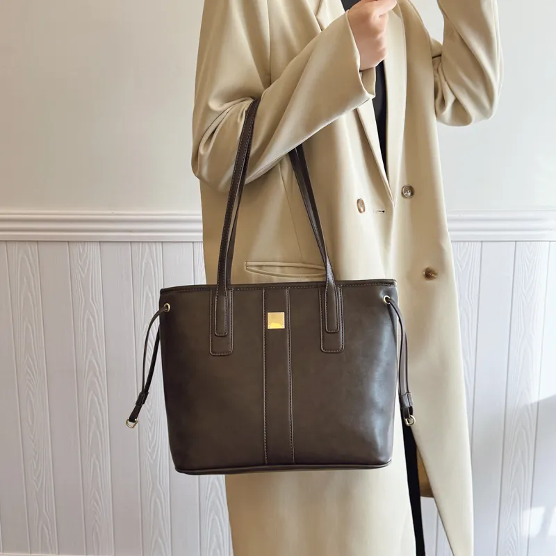 PINK·LAND PU Tote Bag Shopping Bag Shoulder Bags Women's Black/Coffee/Brown/Mud-8
