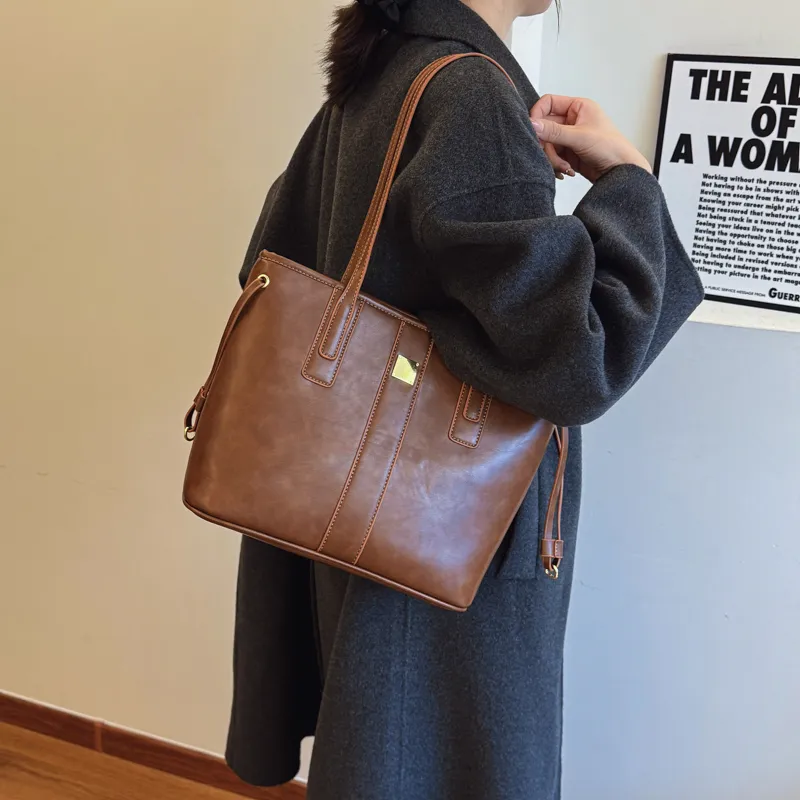 PINK·LAND PU Tote Bag Shopping Bag Shoulder Bags Women's Black/Coffee/Brown/Mud-12