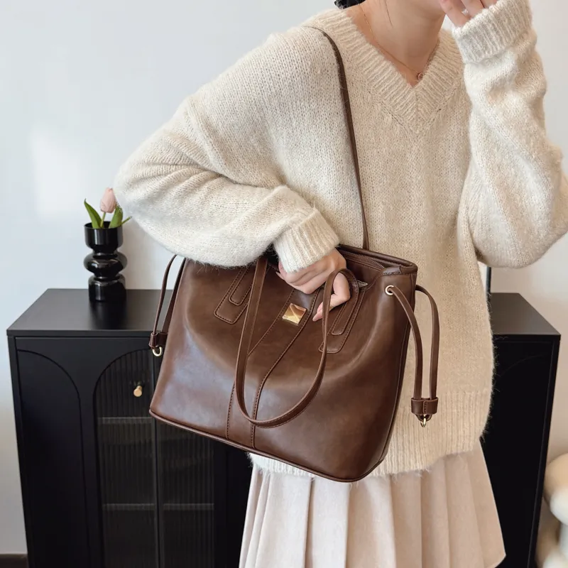 PINK·LAND PU Tote Bag Shopping Bag Shoulder Bags Women's Black/Coffee/Brown/Mud-17