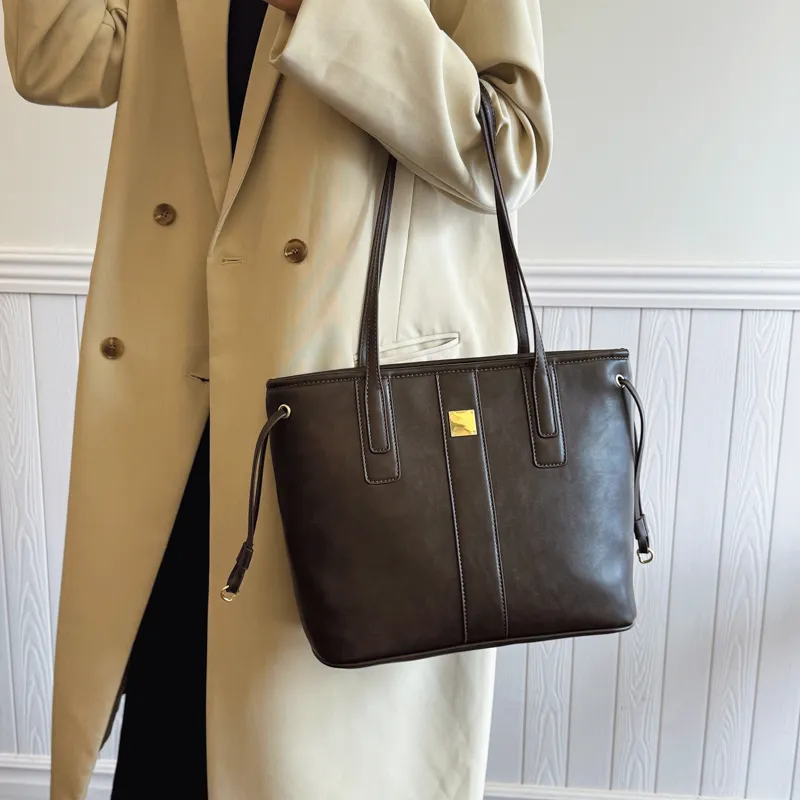 PINK·LAND PU Tote Bag Shopping Bag Shoulder Bags Women's Black/Coffee/Brown/Mud-6