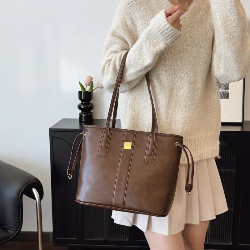 PINK·LAND PU Tote Bag Shopping Bag Shoulder Bags Women's Black/Coffee/Brown/Mud-19