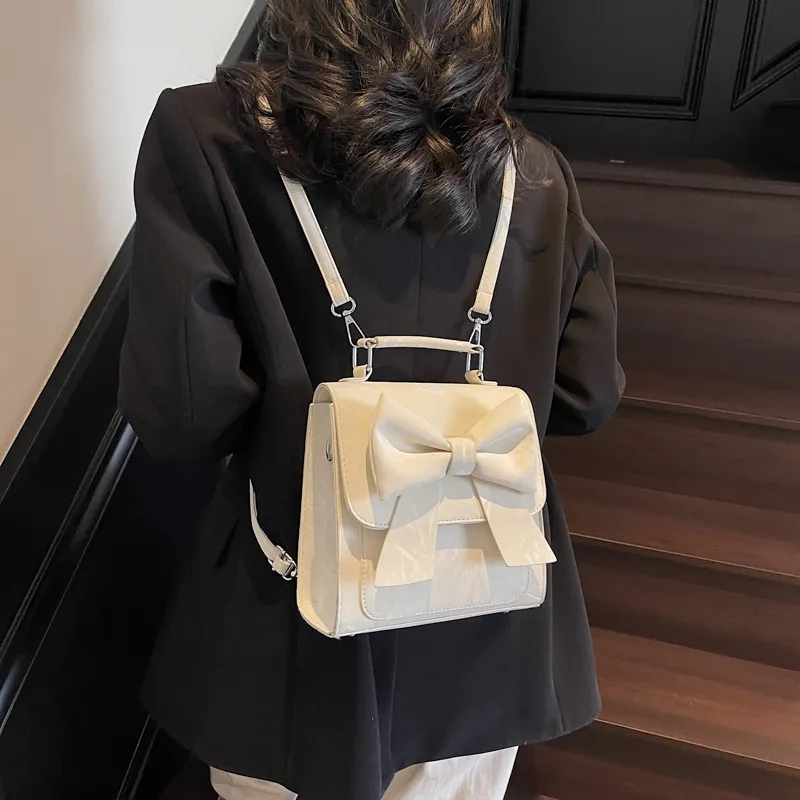 PINK·LAND PU Backpack Women's Ecru/Black/Pink/Silver-3