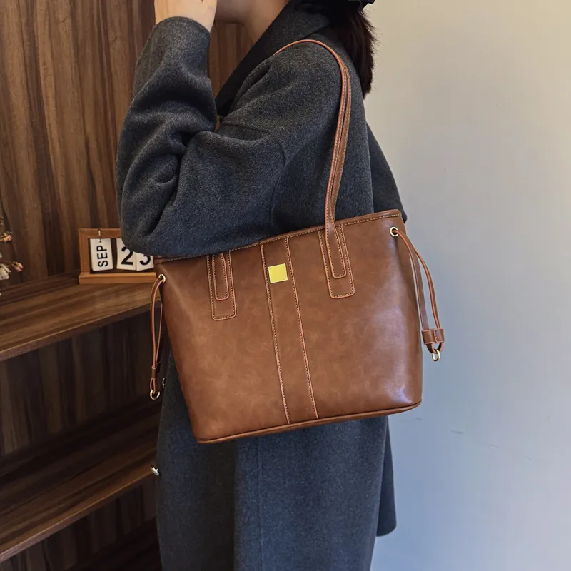 PINK·LAND PU Tote Bag Shopping Bag Shoulder Bags Women's Black/Coffee/Brown/Mud-11