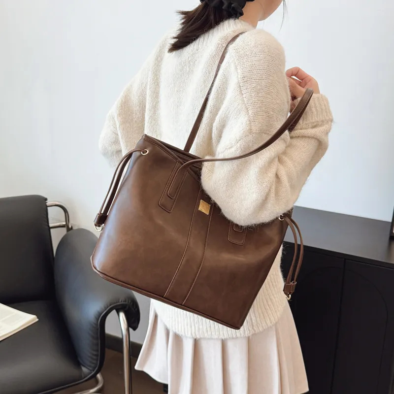PINK·LAND PU Tote Bag Shopping Bag Shoulder Bags Women's Black/Coffee/Brown/Mud-18