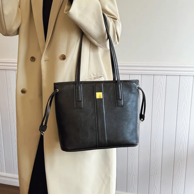 PINK·LAND PU Tote Bag Shopping Bag Shoulder Bags Women's Black/Coffee/Brown/Mud-3