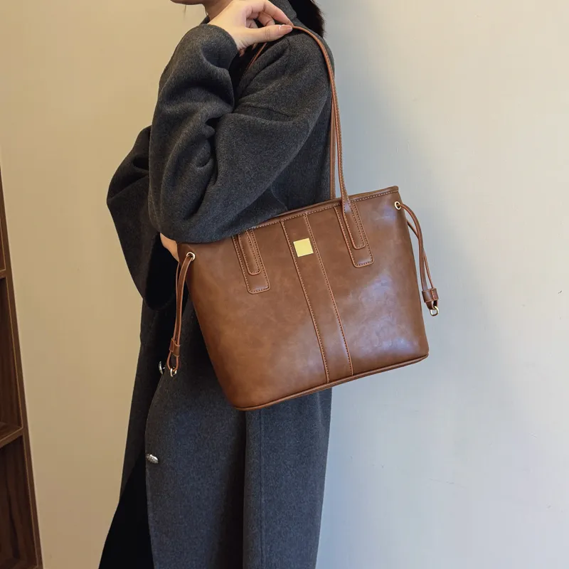 PINK·LAND PU Tote Bag Shopping Bag Shoulder Bags Women's Black/Coffee/Brown/Mud-14