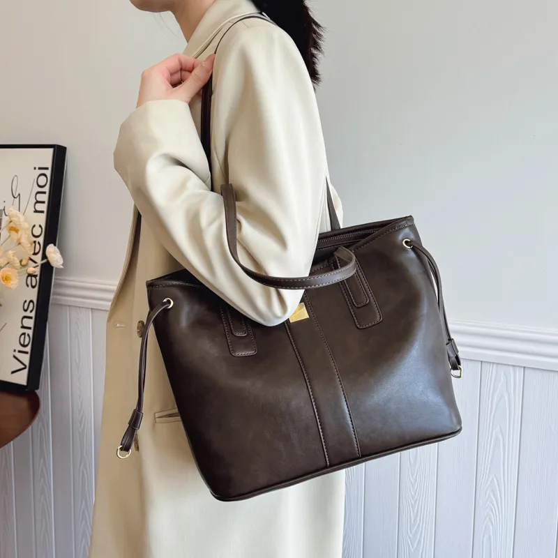 PINK·LAND PU Tote Bag Shopping Bag Shoulder Bags Women's Black/Coffee/Brown/Mud-7