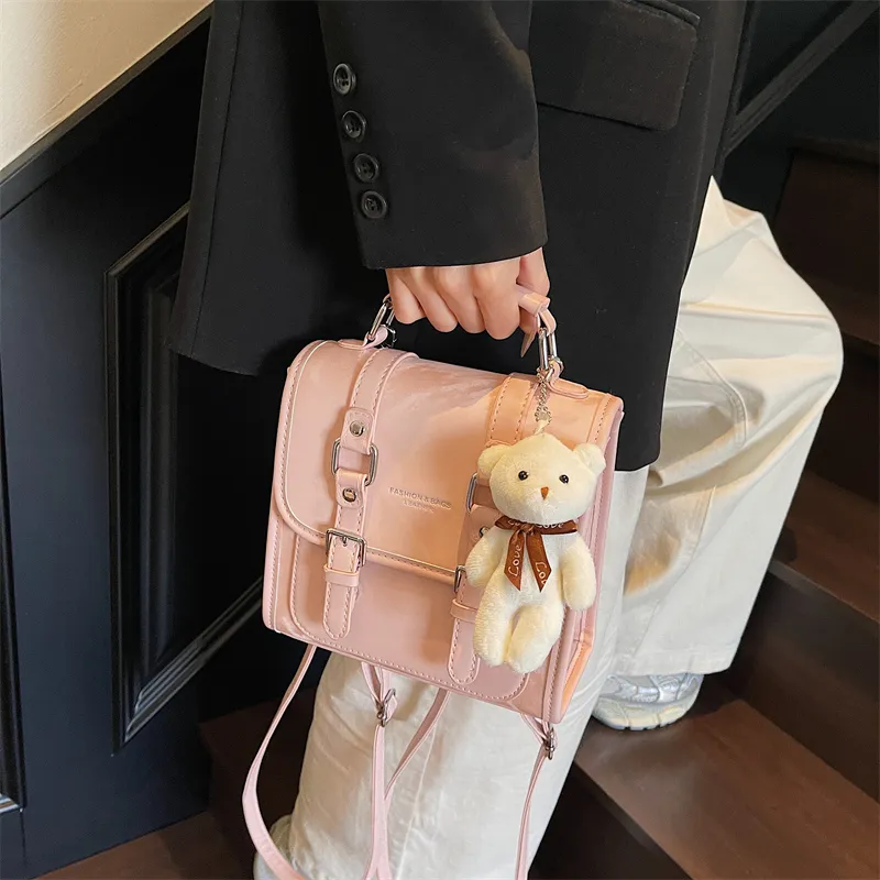 PINK·LAND PU Backpack Women's Pink/Brown/Silver/Blue/Black-4