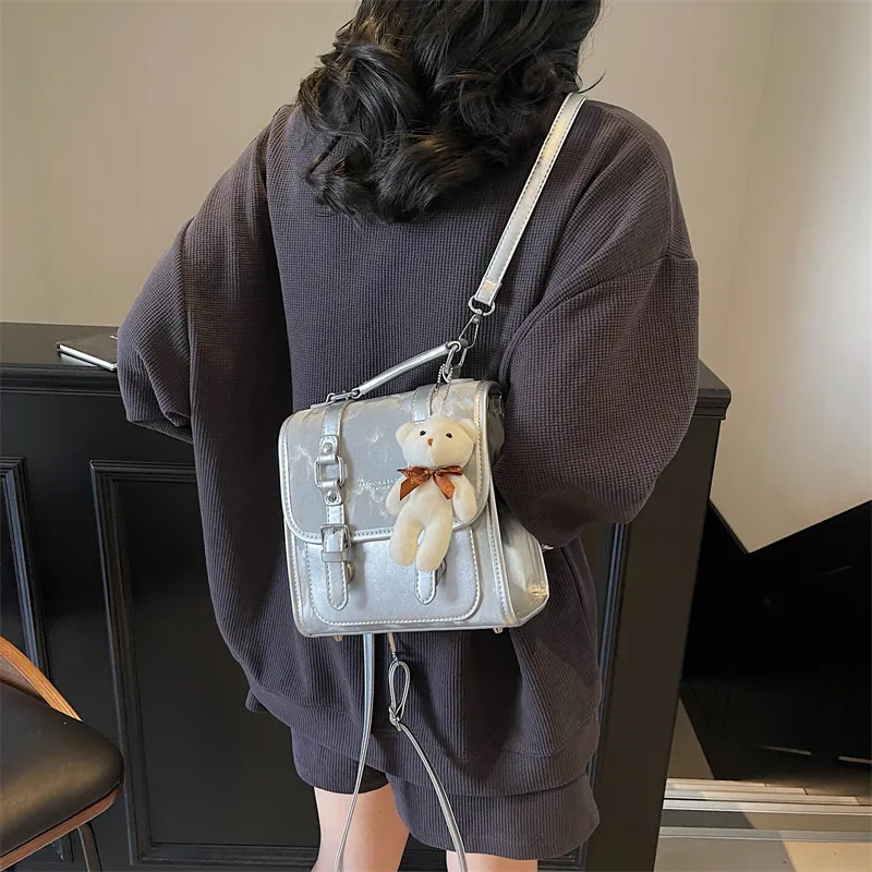 PINK·LAND PU Backpack Women's Pink/Brown/Silver/Blue/Black-20