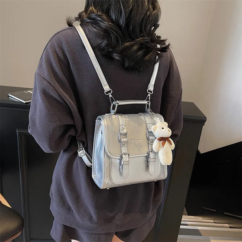 PINK·LAND PU Backpack Women's Pink/Brown/Silver/Blue/Black-18