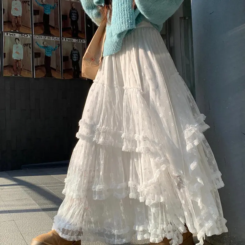 YGPRW Casual Long Skirts Women's White-3