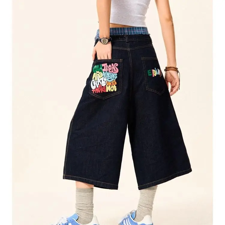YGPRW Denim Shorts Women's Dark Blue-5
