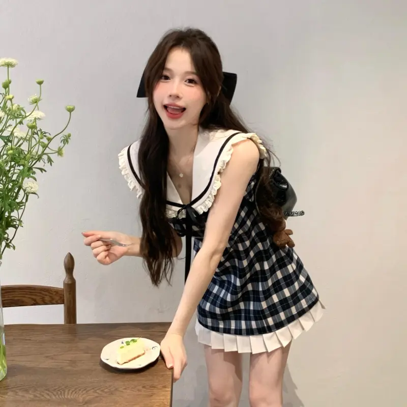YGPRW Sleeveless Dresses Women's Plaid-4