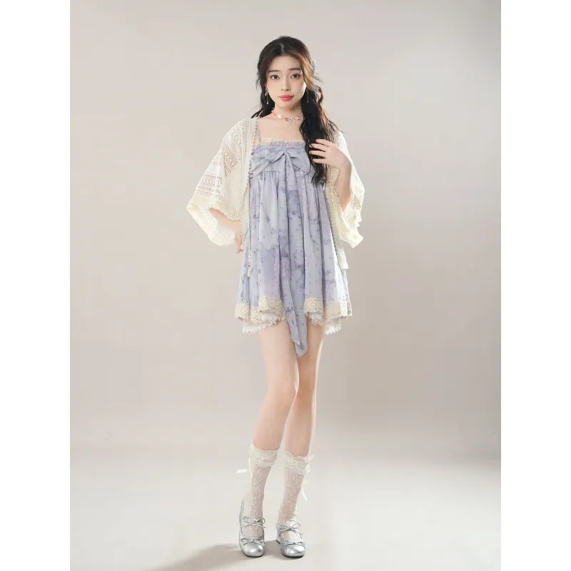 YGPRW Skirt Set Women's White Shawl Floral Short Skirt-6