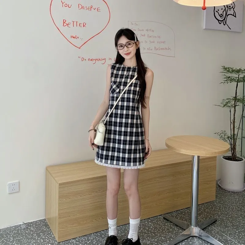YGPRW Sleeveless Dresses Women's Plaid-2