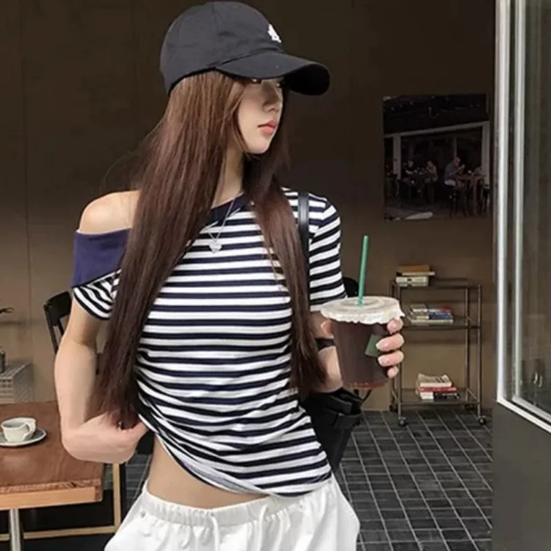 YGPRW T Shirts Women's Blue White Stripes-3