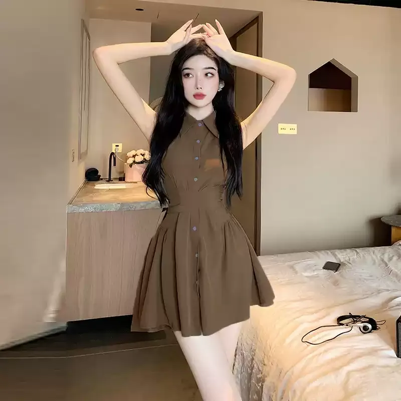 YGPRW Sleeveless Dresses Women's Coffee-5