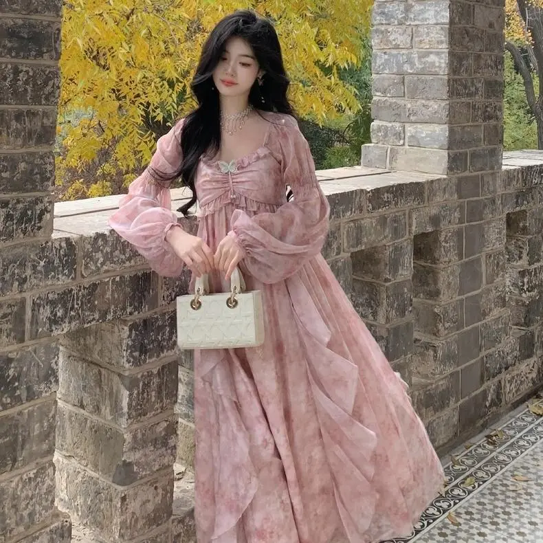 YGPRW Long Sleeved Dress Women's Pink-3