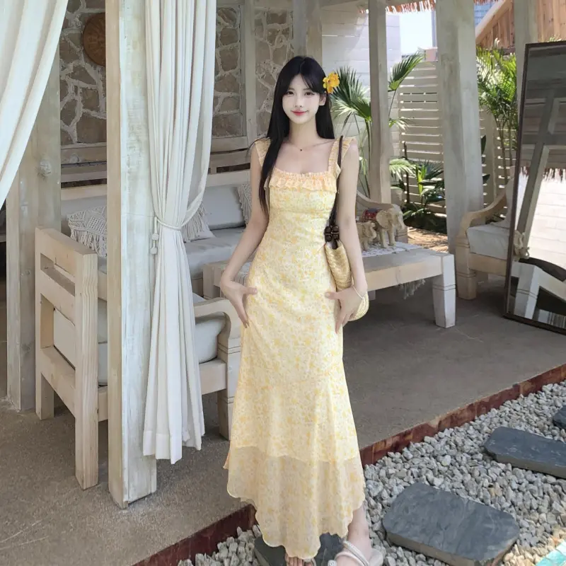 YGPRW Slip Dresses Women's Yellow-3