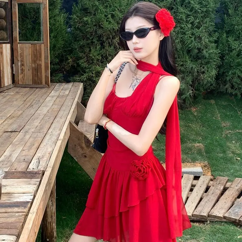 YGPRW Slip Dresses Women's Red-2