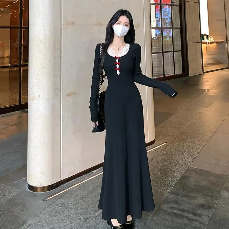 YGPRW Long Sleeved Dress Women's Black-3